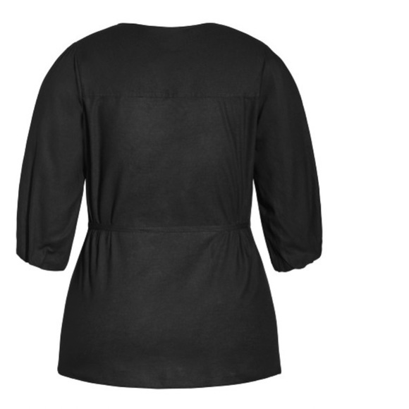 Refinity for City Chic black linen wrap top with balloon sleeves and tie Size 20 - Picture 9 of 16
